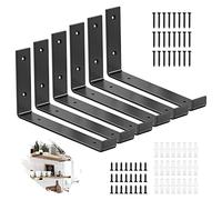 6 Pcs Heavy Duty Shelf Brackets, 9 inch Black Shelf Brackets Scaffold for Scaffold Board Shelving, Rustic Wall Mounted Shelve L Shape (225 x 140mm)