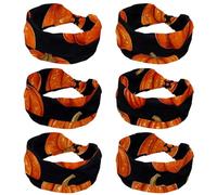 6 PCS Helloween Pumkins 2_106 Women Headbands Wide Hair Wrap Extra Turban Head Bands for Lady Large Sport Workout Stretch Non-slip Big Hair Bands