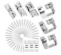 6 Pcs Hemming Foot Kit - 3 Pcs Narrow Rolled Hem Sewing Machine Presser Foot, 3 Pcs Wide Hem Presser Foot and 30 Pcs Sewing Machine Needles, for Household Multi-Function Sewing Machines