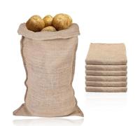 6 PCS Hessian Sack, 35x50cm Potato Storage Bag Reusable Jute Sacks Natural Burlap Sack Potato Sacks for Storage Food Vegetables Sand