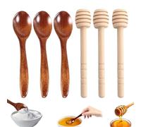 6 PCS Honey Spoon Set,Honey Dipper,Rugged Honey Spoon Wooden,Honey Drizzler Easy to Clean,Includes 3 Honey Stick and 3 Small Wooden Spoons,for All Kinds of Gatherings Parties Home Kitchens
