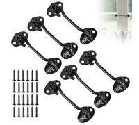 6 Pcs Hook and Eye Latch, 4 Inch Stainless Steel Black Cabin Hook with Screws Heavy Duty Small Gate Shed Door Latch Lock for Closet Barn Garden Window
