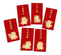6 Pcs Horse Year Money Envelopes Frosted Glitter Finish Cartoon Design Cardstock Multiple Sectional Holiday Essentials Gold Foil Red Packet
