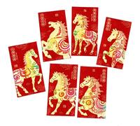 6 Pcs Horse Year Money Envelopes Frosted Glitter Finish Cartoon Design Cardstock Multiple Sectional Holiday Essentials Gold Foil Red Packet
