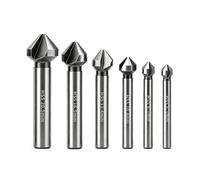6 Pcs HSS Countersink Drill Bit Set, 6.3-20.5 mm, 90° Chamfer | 90° HSS countersink/deburring bits-sizes 6.3-20.5 mm;clean chamfers in wood, metal, and plastic; smooth, chatter-free finish.