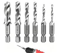 6 PCS HSS Drill Bit Set for Metal,M3 M4 M5 M6 M8 M10 Metric Thread Screw Taps Tool,HSS Combination Drill and Tap Set,Combination Drill Metal Drill Bits,1/4" Hex Shank Professional Hard Steel Drill Bit