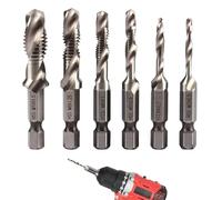 6 PCS HSS Drill Bit Set,HSS Combination Drill and Tap Set,Combination Drill and Metal Drill Bits,M3 M4 M5 M6 M8 M10 Metric Thread Screw Taps Tool,1/4" Hex Shank for Screw Tapping in Steel