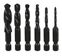 6 Pcs HSS Hex Shank Drill Tap Set, Combination Tap and Drill Bit Set, Metric Threading Tools, M3-M10 High-Speed Steel, for Drilling and Tapping