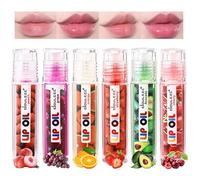 6 Pcs Hydrating Roll On Lip Oil Set, Moisturizing Fruit-Flavored Transparent Lip Gloss, Fresh Long Lasting No-Sticky Liquid Lipstick for Lip Care (Peach, Grape, Orange, Strawberry, Cherry, Avocado)