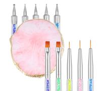 6 PCS in 1 Set Nail Art Palette with 5 Nails Art Dotting Tool Nails Polish Mixing Plate Finger Arts Tray Tiny Brush Double-Ended Finger Arts Brushes Kit for DIY Home Salon Makeup Display Board