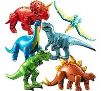 6-Pcs Inflatable Dinosaur Birthday Party Decorations - Large Blow-Up Dino Toys for Kids (20-26”) Dinos for Boys or Girls - Self-Standing Vinyl Balloons for Jurassic Theme Party & Pool Floats