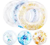 6 Pcs Inflatable Glitter Clear Pool Float Tube Glitter Beach Ball Include 3 Pcs Inflatable Confetti Swim Ring 3 Pcs Confetti Beach Balls for Water Pool Party (Color Style 3)