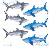 6 Pcs Inflatable Shark Pool Toys 26.8 Inch Large Inflatable Shark Props Realistic Sharks PVC Air Blow up Decor Ocean Marine Theme Pool Float Toys for Sharks Birthday Party Decorations(Blue and Gray)