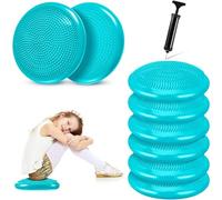 6 Pcs Inflated Wobble Cushion 34CM Inflatable Air Stability Cushion Balance Board with Pump Non-slip Balance Disc Sitting Posture Trainer Wiggle Seat for Office School Home Equipment (Green)