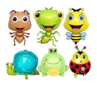 6 PCS Insect Animal Balloons Set Bee Ladybug Ant Mantis Frog Snails Foil Mylar Balloon for Birthday Garden Boys Baby Shower Animal Insect Themed Party Supplies Decorations