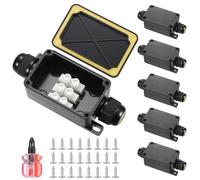 6 Pcs IP66 Waterproof Junction Box Outdoor Electrical Junction Boxes, Mini Size 2-Way Waterproof Electrical Connectors for Ø3mm-6.5mm Cable Connectors, with 1 Screwdriver(Black)