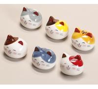 6 Pcs Japanese Style Cute Cat Head Ceramic Chopstick Rest, Cartoon Kitty Chopsticks Holder, Adorable Tableware Accessories for Stylish Table Decor & Photo Props