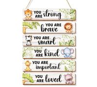 6 Pcs Jungle Animal Embossed Wooden Hanging Signs for Kids,Positive Affirmations Wall Art for Toddler Room Nursery Playroom Classroom Decor