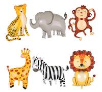 6 Pcs Jungle Safari Animals Balloons 3D Giant Lion Leopard Elephant Giraffe Monkey Zebra Shaped Foil Helium Balloon Forest Theme Party Decoration