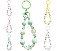 6 Pcs Keychain, Multicolor Trendy Creative Acrylic Candy Color Beaded Phone Charm with Unique Figurines, 360-Degree Swivel Clasp for Purse, Backpack Decoration, Phone Lanyard, Gift
