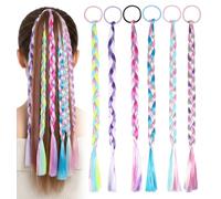 6 Pcs Kids Hair Extensions, Colorful Hair Extensions for Kids, Elastic Tie-On Synthetic Ponytail Accessories for Girls, Daily Wear & Parties (Rainbow Colors)