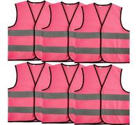 6 Pcs Kids Hi Vis Vest Child Pink High Visibility Vest Bulk Children Hi Vis Safety Vests with Reflective Strips for Girls Boys Gift Play Outside Ride Bike (L, 10-12 years(130-140 cm))