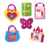 6 Pcs Kids Sewing Kit, Children Educational First Sew Crafting Set with Needle, Thread and Pre-Punched Fabric, DIY Felt Beginners Arts Crafts for Girls Ages 4 5 6 7 8 Learn to Sew Bag