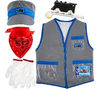 6 Pcs Kids Train Engineer Costume Set - Train Conductor Vest & Cap Set for Kids Halloween Dress Up, Career Day, Pretend Party, Cosplay