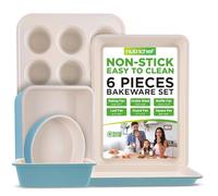 Nutrichef 6-Pcs Kitchen Oven Baking Pans Non-Stick Sheets Set, Attractive Green Pans & White Inside, Quality Kitchenware for Cooking & Baking Cake