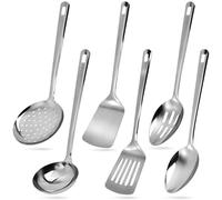 6 Pcs Kitchen Utensils Set with Slotted Turner, Solid Turner, Skimmer, Ladle & 2 Spoon, Stainless Steel Cooking Utensil, Dishwasher Safe Home Essentials, Hanging Hole Kitchens Tools Spatulas