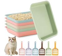 6 Pcs Kitten Small Litter Box Set, Color Plastic Kitten Litter Pan with 6 Scooper Cat Litter Box Cat Litter Box Travel Toilet for Small Pet Kitty Bunny Guinea Pig