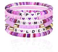 6 Pcs Kpop Bracelet For Dressing Up,For Girls Bracelet Kpop Demon Hunters Friendship Merch,Stackable Elastic Bracelet With Letter Beads,Perfect For Girls,Children,Daughters,Teens,Fans,K-Pop Enthusiast
