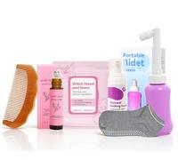 6 Pcs Labor & Postpartum Essentials Recovery Kit , Includes Labor Comb,Clary Sage Oil,Peri Bottle,24 Pad Liners, Perineal Soothing Foam,Socks,Hospital Bag Must Haves for New Mom