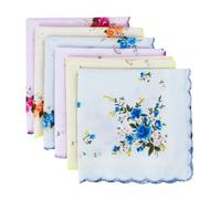 6 Pcs Ladies Handkerchief 100% Soft Cotton Handkerchiefs Vintage Floral Embroidery Lace Handkerchiefs Women's Flower Hanky Durable and Easy Clean for Woman Girls Wedding Party Birthday Gifts(30x30cm)