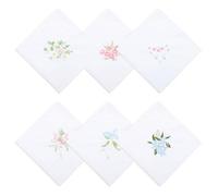 6 Pcs Ladies Handkerchiefs 100% Soft Cotton with Satin Border and Matching Floral Embroidery Lace Handkies Durable Easy Clean for Woman Girls Wedding Party Prom Celebrations Birthday Gifts (28x28cm)