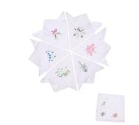 6 PCS Ladies Handkerchiefs 11 * 11 Inch Ladies White Handkerchiefs Cotton Floral Lace Handkerchief Embroidered Handkerchiefs Soft 100% Cotton For Wedding Party (Random Style)