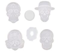 6 pcs Large Coaster Mold for Resin Casting, BOSOIRSOU Skull Shaped Round Geode Silicone Epoxy Resin Mold for Making Cups Mat DIY Resin Artwork Home Decor