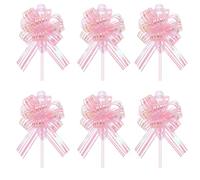 6 Pcs Large Organza Pull Bows Wrapping Pull Bow Ribbon Baby Pink, Gift Wrapping Bow Ribbon Chiffon Yarn Bows, for Gift Pack Baskets Wedding Christmas Valentine's Day Flower Bouquets Pack
