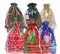 6 Pcs Large Size Foil Gift Bags Christmas Drawstring Wrapping Bags,51*39 cm Large Present Sacks Jumbo Christmas Bag,Reusable Pull String FoilBags Shimmer Foil Wrap Bags for Gift Xmas Party Decoration
