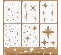 6 Pcs Large Star Stencil for Painting, 6 Style Reusable Twinkle Star Stencil for Wall Drawing, Large Starburst Stencils for Painting on Wall Door Wood Decoration Craft Making Tile Fabric Furnitureand