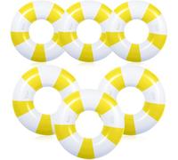 6 Pcs Large Swim Ring with Handles 47.24 Inch 35.43 Inch Inflatable Striped Pool Inner Tubes Swimming Pool Ring Float for Teens Adults Summer Beach Party Supplies(Yellow White)