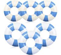6 Pcs Large Swim Ring with Handles 47.24 Inch 35.43 Inch Inflatable Striped Pool Inner Tubes Swimming Pool Ring Float for Teens Adults Summer Beach Party Supplies(Blue White)