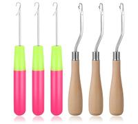6 Pcs Latch Hook Tool Crochet Hook Crochet Needle for Hair and Crafts Dreadlock Crochets Hooks Wooden Crochets Hooks 3 Different Sizes for Braid Hairs, Scarf Carpet Making