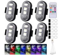 6 Pcs LED Car Strobe Lights with Remote Control, Wireless LED Strobe Lights, 8 Colors Waterproof USB Charing, Magnetic Mini Anti-Collision led for Car Motorcycle Bike Truck Drone