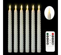 6 PCS Led Taper Candles with 10-Key Remote Control Timer, Battery Operated Flameless Candles, Warm White 3D Flickering Light, for Christmas Birthday Wedding Dinner Home Decoration(2x27cm,Beige)