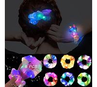 6 Pcs Light Up Silk Hair Scrunchies For Girls,3 Colors Lighting Modes Luminous Hair Bands,Sleepover Party Supplies For Girls, Neon Hair Accessories Birthday Rave Accessories,Light Up Party Accessories