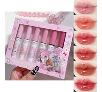 6 PCS Lipgloss Set, Nude Pink Peach Deep Red Brown Lip Gloss for Women, Glossy Silky Smooth Non-fading Natural Lipsticks Tinted Lip Balm Makeup Set, Gift for Women