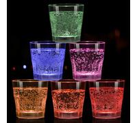 6 Pcs Liquid Activated Drinking Tumblers Light Up Wine Glasses Plastic Fun Cups Multicolor LED Shot Cordial Glass for Water Beer Cocktail Whiskey Bar Party