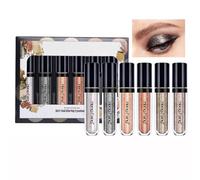 6 Pcs Liquid Glitter Eyeshadow Makeup Set Shimmer Metallic Eyeliner Eye Shadow Liquid Waterproof Long Lasting Quick-Drying Sparkling Silver/Black