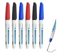 6 Pcs Long Head Deep Hole Marker Pens 30mm Long Nib Marker Pen Waterproof Permanent Marker Pens Hole Multi-Purpose Fine Tip Hole Marker Tool for Marking of Hard to Reach Areas (Black/Blue/Red)